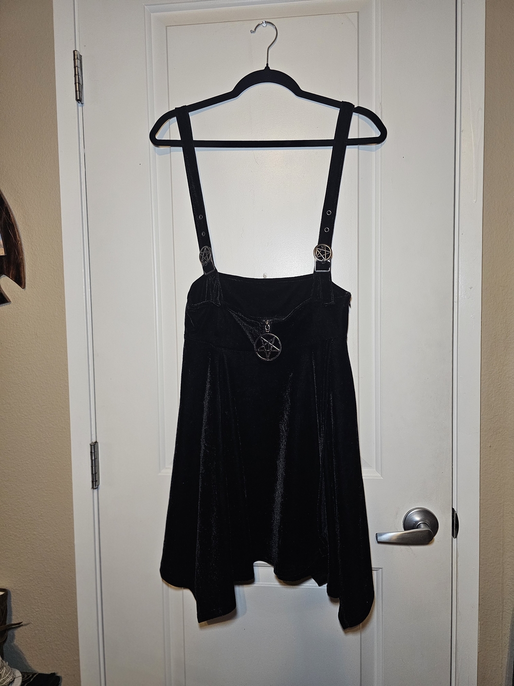 Killstar Black Velvet Suspender Skater Skirt with Pentagram Hardware